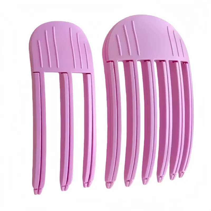Easy-to-Use Heat Resistant Curling Clips Hair Styling Tools Set (1 Large, 1 Small) - Curved Design for Fluffy Bangs, Root Lifting, Invisible Hold, Natural Fluffy Volume, No Dent Invisible Hold, Includes Styling Comb (Rose Purple)