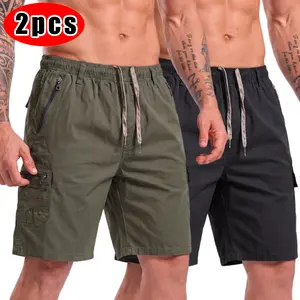 Men’s 1-pack or 2-pack pure cotton drawstring shorts; solid-color sports casual shorts suitable for everyday wear, outdoor activities, travel/vacation; men’s multi-pocket shorts; men’s jogging shorts; beach surfing casual shorts