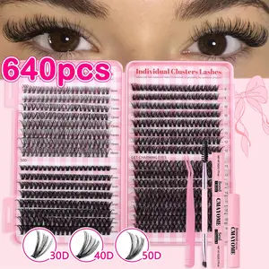640-cluster large-capacity false eyelash extension set, natural dense segmented eyelash book, realistic three-dimensional curled lashes to enlarge eyes, mixed styles for free DIY, professional eye makeup accessory eyelash stickers