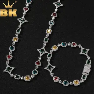 TBTK Women Rainbow Necklace Iced Out Multi Color Triangle Round Rectangle Gemstoms Bracelet HipHop Jewelry For Gift