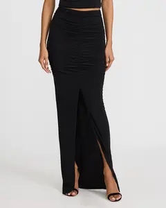 Express High Waisted Ruched Front Slit Maxi Skirt