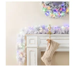 Glitzhome 6ft Pre-Lit Snow Flocked Pine Christmas Garlands S/2