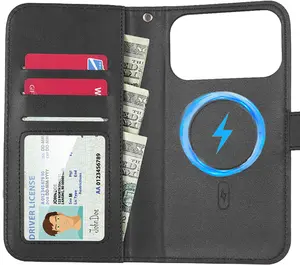 Nakedcellphone Magnetic Wallet for iPhone 17 Pro Case (Compatible with MagSafe), Folio Credit Card Holder - Black