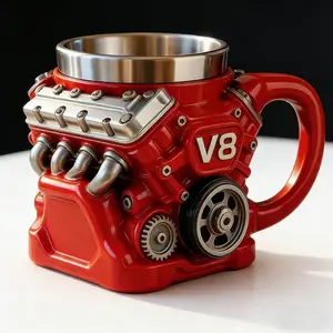 Engine Block Coffee Cup, High-Quality Resin Construction, Creative Car Lover Present for Men, Unique Birthday & Office Gift Idea