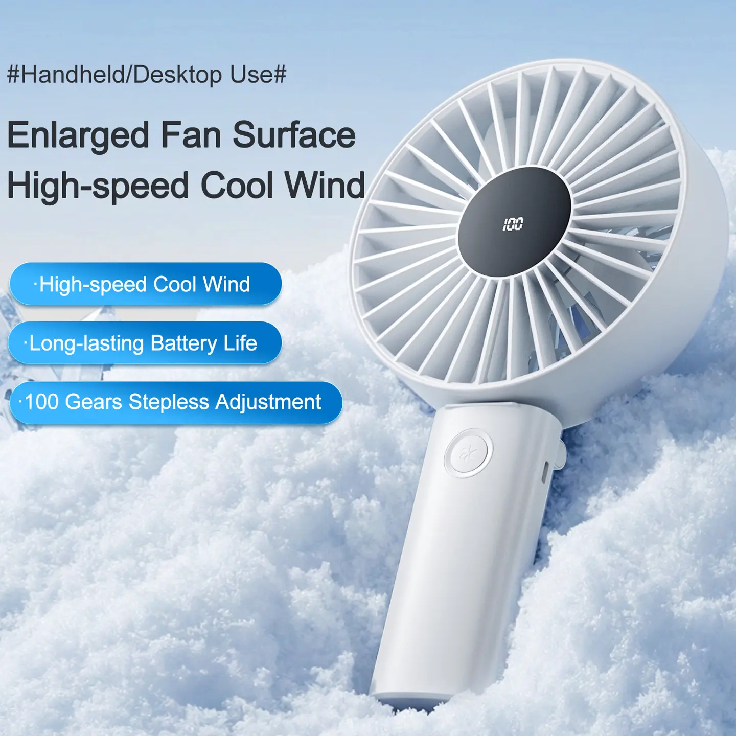 Newly Upgraded Cordless Turbo Fan - Large Blade, Enlarged Surface, High-Speed Brushless Motor, 100-Speed Stepless Adjustment, 180° Foldable, Type-C Charging Portable Mini for Home, Office