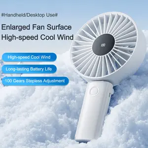 New upgraded large-blade handheld turbo fan, high-speed brushless motor, 100-speed stepless adjustment, 180° foldable, Type-C charging portable mini fan.