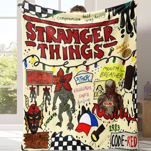 Countdown Sale! Stranger Things Season 5 and Collage Flannel Blanket,Soft Warm Cozy, Iconic Characters and Demogorgon Art, Suitable for use in offices, sofas, and travel settings, etc，Suitable as a gift for fans, friends, children and parents
