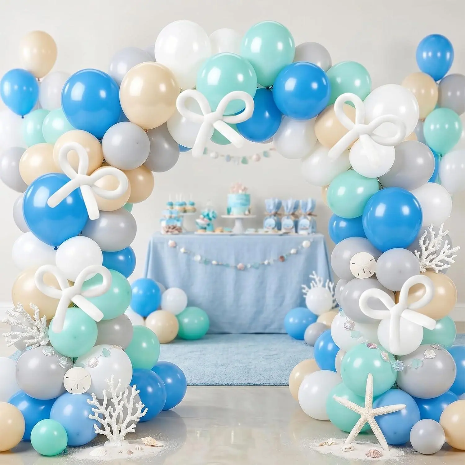 Under The Sea Party Decorations - 130 Pcs Light Blue And White Under The Sea Balloon Arch Kit, Ocean Themed Party Balloons Decorations For Boys Beach Pool Baby Shower Birthday