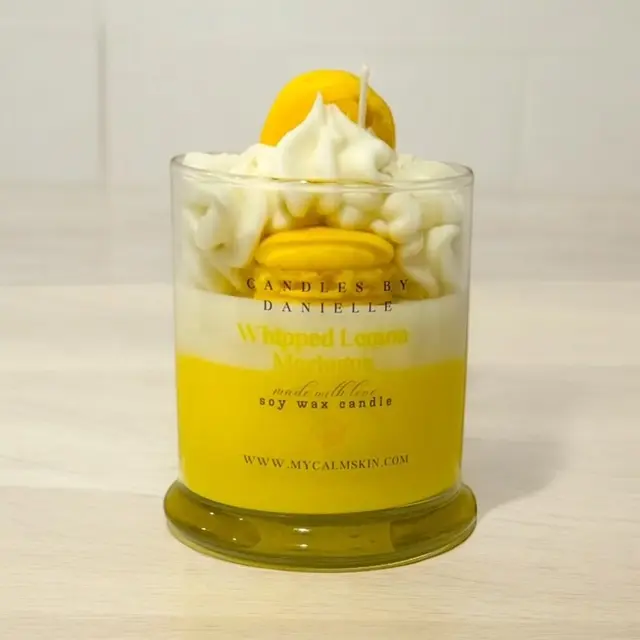 Whipped Lemon Meringue Small Soy Wax Candle - Fresh Lemon, Fluffy Meringue, Vanilla & Sugar Scent - Cozy & Refreshing Ambiance