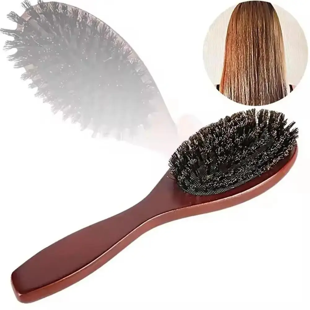 Natural Wild Boar Bristle Comb, Anti-Static Oval Hair Detangling Styling Brush, High-Quality Wooden Mustache Brush, Premium Women's Comb, Smooth Styling, Detangling Hairbrush