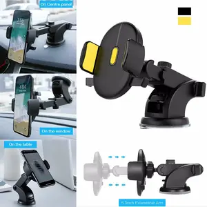 Universal Car Phone Holder 2 Pack - Long Rod Telescopic Dashboard Mount, Strong Suction Cup, 360 Rotation, Hands-Free for All Smartphones