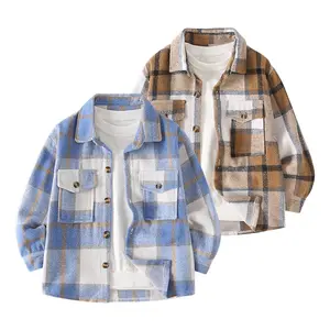 2-piece boy autumn plaid shirt coat 4-12 years old children's casual fashion Joker plaid coat