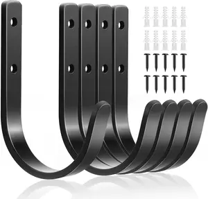 5 Pack Wall Outdoor Hooks for Hanging Coat - Screw in Metal Hanger Wall Mount, Black