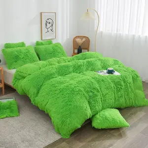 Plush Faux Fur Duvet Cover Queen Size, Luxury Shaggy Fluffy Lime Green Comforter Cover 1 PC, Soft Furry Fuzzy Velvet Bedding with Zipper Closure for Bedroom (Queen, Lime Green)