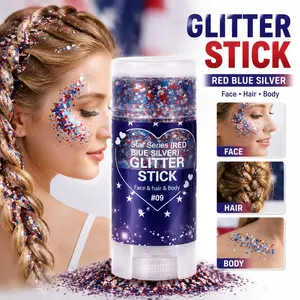 Patriotic Red White and Blue Body Glitter Stick, Memorial Day Patriotic 250th America Face Body Glitter, 4th of July Accessories, Sparkling Face and Hair Glitter for 4th of July Outfits for Women 