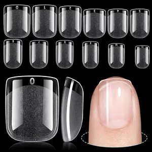 Short Nail Tips Extra Short Square Nail Tips, 192Pcs Fake Nails 12 Sizes Acrylic Clear Nails for Beginner and Professional DIY Gel Nails Salon