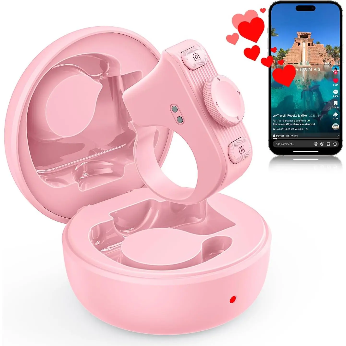 P-RDC011 Portable Adjustable Wireless Plastic Bluetooth Scroller Accessory - Rechargeable Secondary Batteries Included, App Control, 18H/Up to 90H Use, TikTok Ring, Camera Shutter, iPhone Android iPad Accessories, Short-Video Gadget for Kindle, One Size,