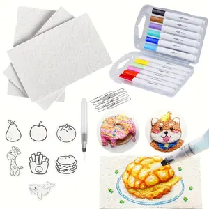 Magic Foam Paint Brushes 3D Puffy Art Kit with Textured Sponge Canvas & Bubble Art Tools for Kids DIY Craft Painting & Couple Gifts