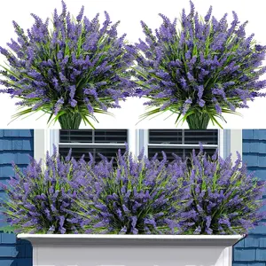 15 Bundles Artificial Lavender Flowers, UV Resistant Fake Flower, No Fade Plastic Faux Plants, Greenery Shrubs for Indoor Outdoor Decor, Artificial Flowers For Outside