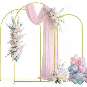 Metal Arch Backdrop Stand 3 Set (7.2ft/6.6ft/6ft), Golden Wedding Arch Frame, Balloon Arch Stand for Wedding, Shower, Birthday, Ceremony, Party Decor