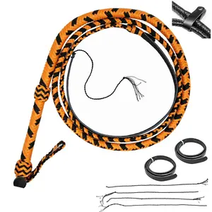EPT Bull Whip - Black & Orange Paracord on Leather Bolsters 16 Ply 4ft to 14ft Handmade with Storage Strap & Extra Cracker Replacements Orange Black Cracker Included