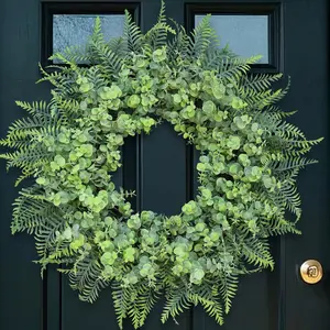 26'' Eucalyptus and Ferns Wreath for Front Door - Large Artificial Greenery Wreath for Porch,Window,Farmhouse,Home,-, Summer, All (Gray-Green)