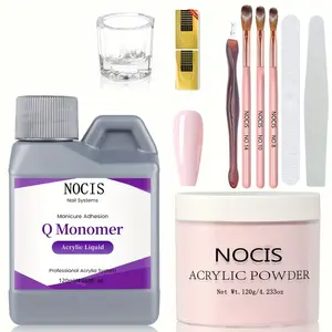 NOCIS Acrylic Nail Kit 120g Pink Acrylic Powder & Liquid Monomer Set with 10Pcs Professional Tools for Beginners, MMA-Free Acrylic Nail Supplies for Nail Extension, 3D Nail Art, Salon Home Use