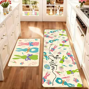 2 count Easter Kitchen Mat Set, Easter Bunny Kitchen Area Rug, Non-Slip Soft Low Height, Spring Summer Home Decor, Farmhouse Kitchen Rug, Holiday Cooking and Celebration