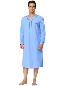 INSPIRE CHIC Men's Nightshirt Cotton Sleep Shirt Long Sleeves Henley Nightgown Sleepwear