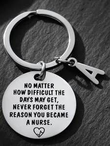 Nurse Inspirational Keychain, Engraved Stainless Steel Key Ring, Nursing Graduation Gift, Appreciation Gift for Nurses, Initial a
