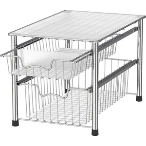 Stackable 2 Tier Sliding Basket Organizer Drawer, Chrome