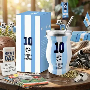 VEDKC Argentina # 10 Soccer Fan Yerba Mate Cup Gift Set |   Premium Insulated Gourd with Bombilla |   Ultimate 2026 Sports Gift for Boyfriend Dad Husband