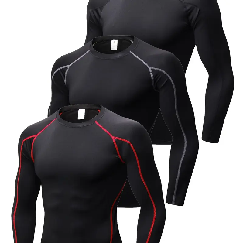 Men's Contrast Binding Round Neck Sports Tee, Quick Drying Breathable Compression T-shirt, Sportswear for Running Training Basketball Football, Gym Wear, Athletic Sports Clothing, Athletic Apparel