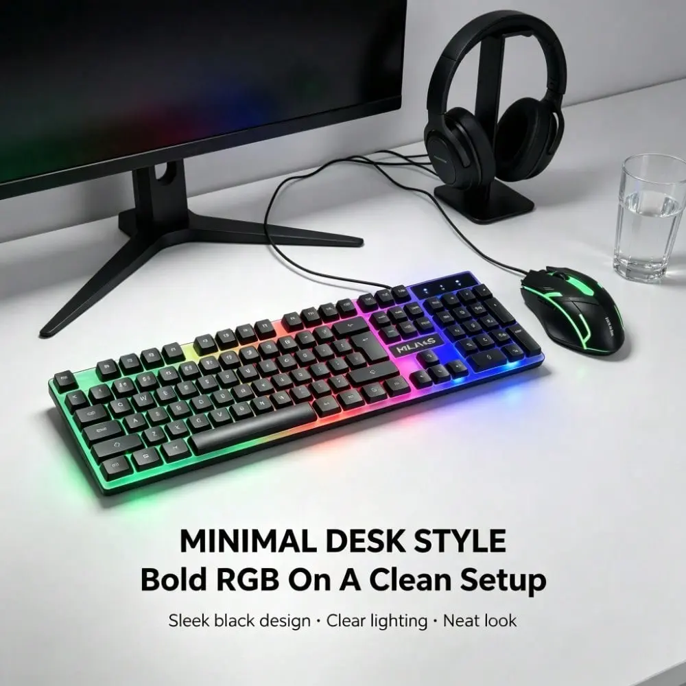 Gaming Keyboard and Mouse Kit, USB 104-Key Full-Size Plug-and-Play Set, Suitable for Gamers & Office Users, Compatible with Computers/Laptops/Desktops