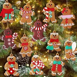 5pcs/12pcs Festive Gingerbread for Man and Woman Ornaments Set - Colorful Christmas Tree Decorations with Candy Cane, Gift Box, and Snowflake Designs, Easy-to-Hang Plastic Holiday Figures, Weddings, Valentine's, Thanksgiving & More