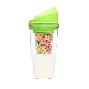 Portable Plastic Cup to Go Cereal and Milk Container No Spoon or Bowl Required for Breakfast Easy to Carry B