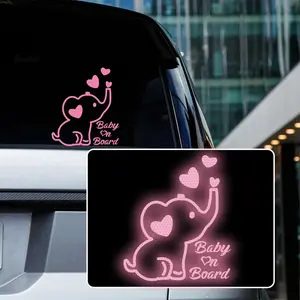 Reflective Elephant Baby on Board Sticker for Cars, Love Heart Car Decals and Stickers, Waterproof Auto Vinyl Baby Safety Warning Sign, Universal Car Sticker, Car Decorative Sticker