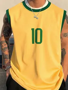Men's Brazil Flag Print Tank Top, Regular Fit Casual Comfy Sleeveless Top for Summer, Men's Clothes for Daily Wear, Socks