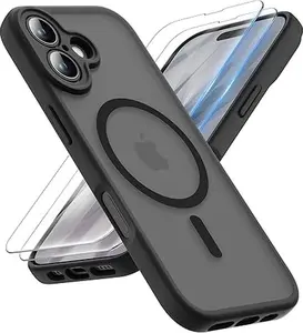 ORETECH Magnetic for iPhone 17 Case with 2 HD Tempered Glass Screen Protector, Fit for MagSafe, Translucent Matte Back Phone Case Cover for Apple 17 6.3 - Black