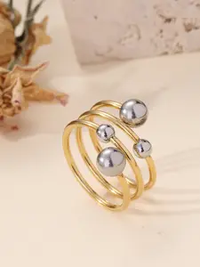 Modern Gold Tone Multi Layer Open Ring for Women, Silver Bead Statement Ring, Adjustable Minimalist Fashion Jewelry Gift for Her