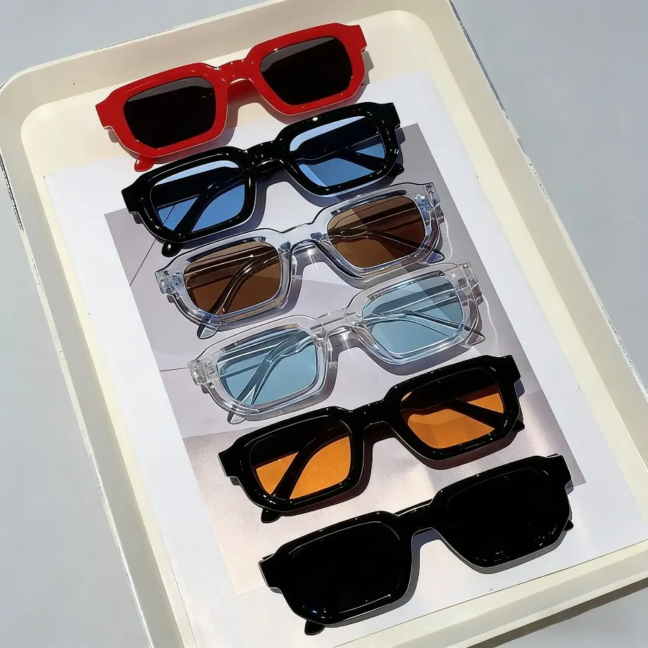 Unisex Lightweight Vintage Rectangle Sunglasses 6-Pack - Casual Shades with Nylon Frame, UV400 Protection, Polarized Lens for Everyday & Travel, Trendy Rectangle Sunglasses, Vintage Fashion Sunglasses