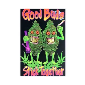 Good Buds Stick Together - Pot, Marijuana Blacklight Poster,Vintage Home Wall Art Room Aesthetic Decor Canvas Print Kitchen Box