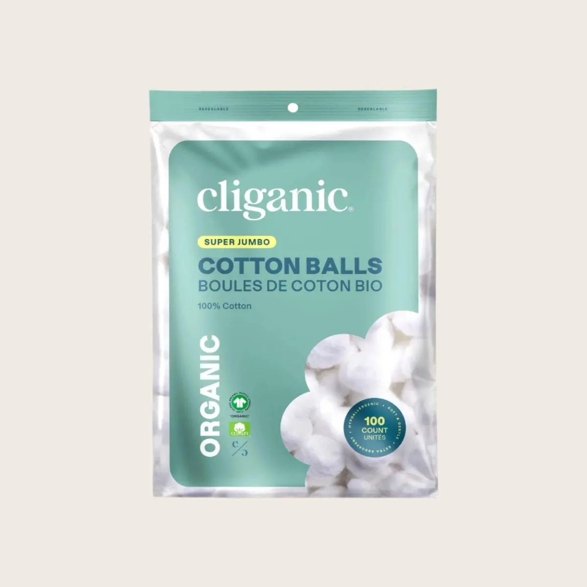Cliganic Organic Super Jumbo Cotton Balls Hypoallergenic, Absorbent, Large Size, 100% Pure (Packaging May Vary)