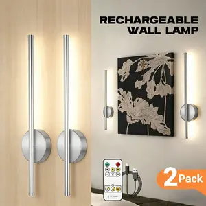 Silver Wall Lamp with USB Charging, Powered By 4000mAh Battery, Magnetic Mount For Wiring-Free Installation, Remote-Controlled Dimmable Indoor Decorative Wall Lamp, For Bedroom，Bedside, Hallways, and TV Walls