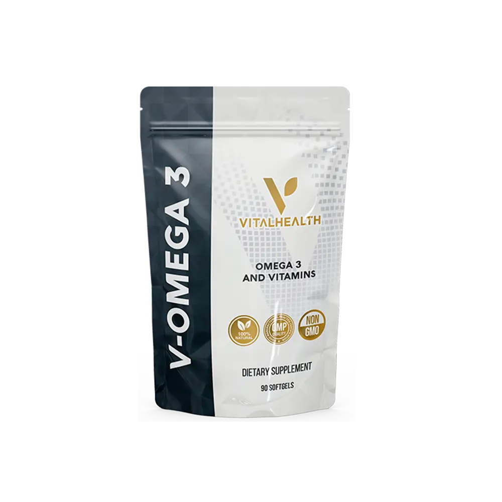V-OMEGA 3 Brain - 90 Softgels | Omega-3 Supplement with with Astaxanthin Extract - For Skin Nourishment, Joint Support, Cognitive & Heart Wellness - Non Gmo