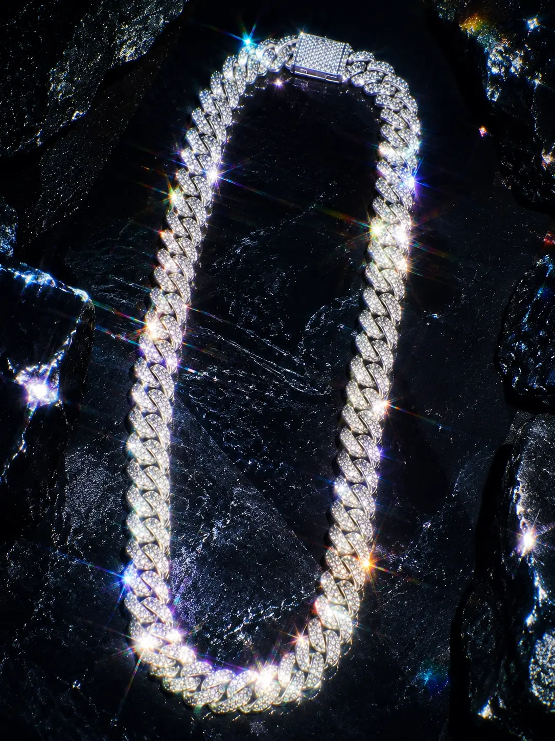 6030 Hip Hop Cuban Link Chain Necklace, 925 Moiss Bling Jewelry for Men Streetwear