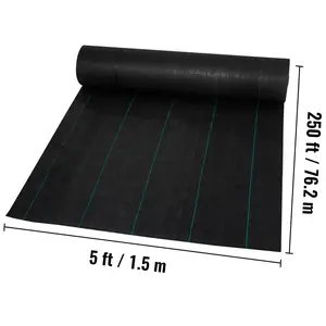 VEVOR Weed Barrier Landscape Fabric, 5 x 250 ft, 5 Oz Premium Woven Ground Cover Heavy Duty PP Material & Easy Setup, Dual-Layer for Outdoor Garden, Lawn, Driveway, Black