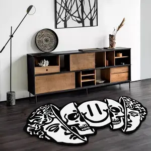 Skull Pattern Carpet, 1 Count Christmas Decor Creative Smile Face Pattern Soft Floor Mat, Decorative Area Rug for Home Living Room & Bedroom & Study Room, Christmas Gifts, Christmas Decorations
