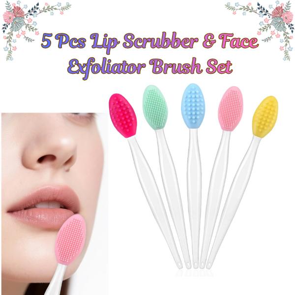 5Pcs Lip Scrubber & Face Exfoliator Brush Set – Silicone Nose Pore Cleansing Scrubber for Blackhead Removal, Gentle Lip Exfoliation, Facial Massage Tool for Skin Care & DIY Mask Application