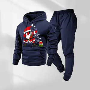 Men's Christmas Santa Claus Hoodie and Drawstring Sweatpants Set with Pockets, Casual Long Sleeve Hoodie and Sweatpants, Fall Winter Sportswear Tracksuit, Street Style Set for Holiday Indoor and Outdoor Activities